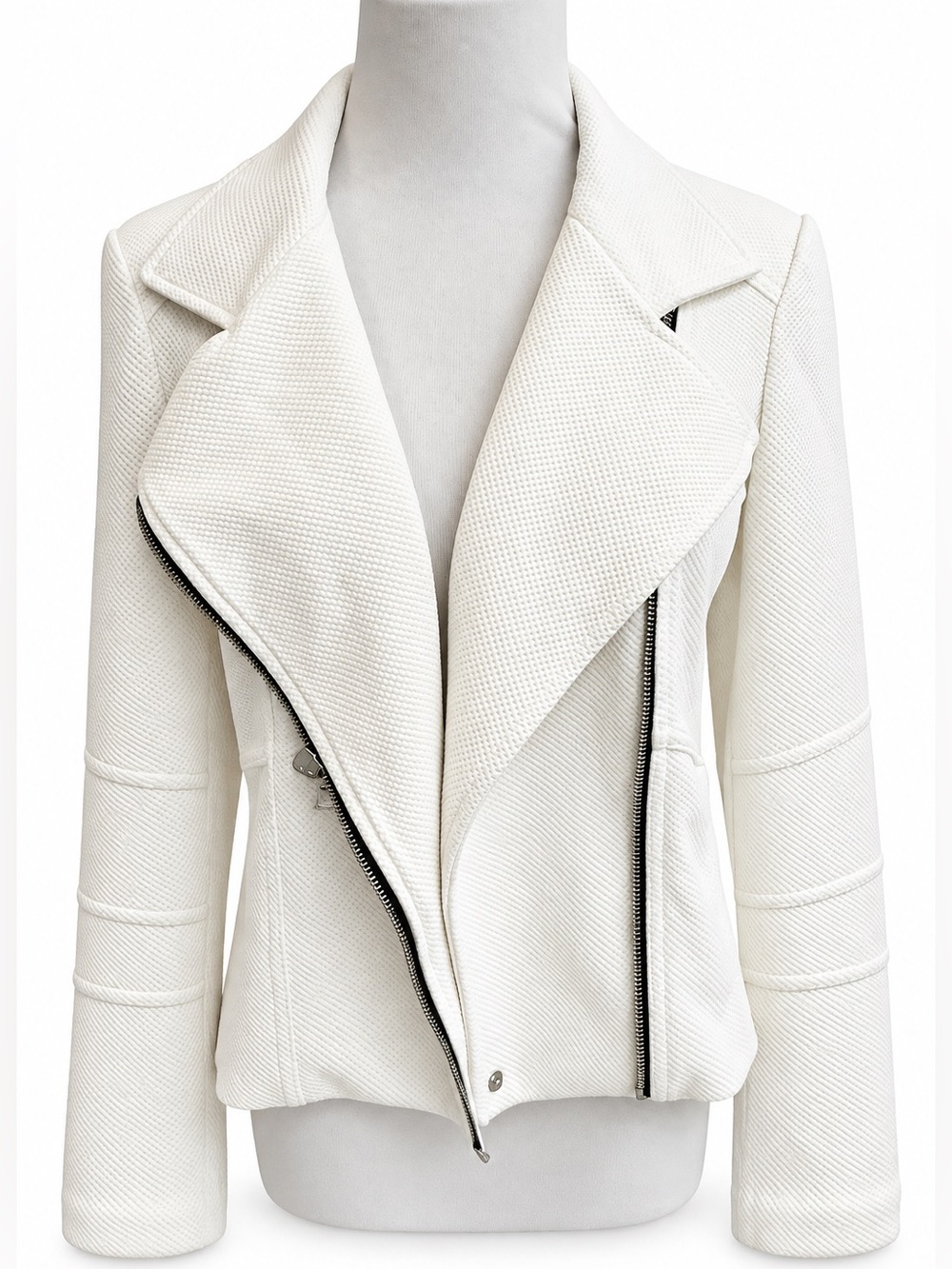 Express White Textured Asymmetrical Zip Leather Jacket Blazer Size Medium